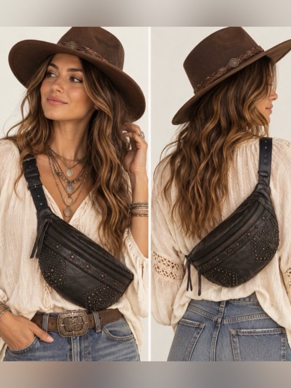 Free People Ana Adorned Sling Bag in Black NWT $70